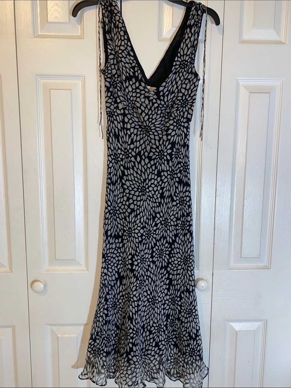 Laura Ashley Women’s Black and White Silk Floral Maxi Dress- NWT